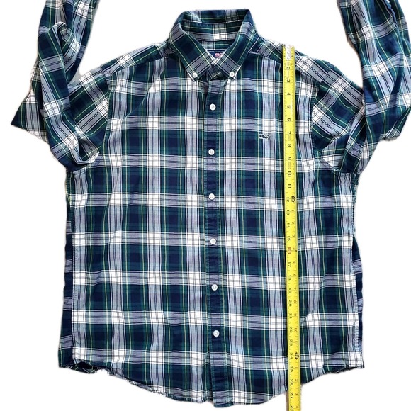 Vineyard Vines Men's Size‎ Large Long Sleeve Green Blue Plaid Whale Shirt - Picture 5 of 9